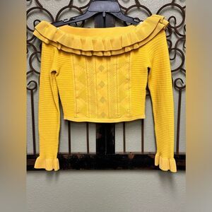 Anthropologie Free the Roses mustard off the shoulder sweater crop top